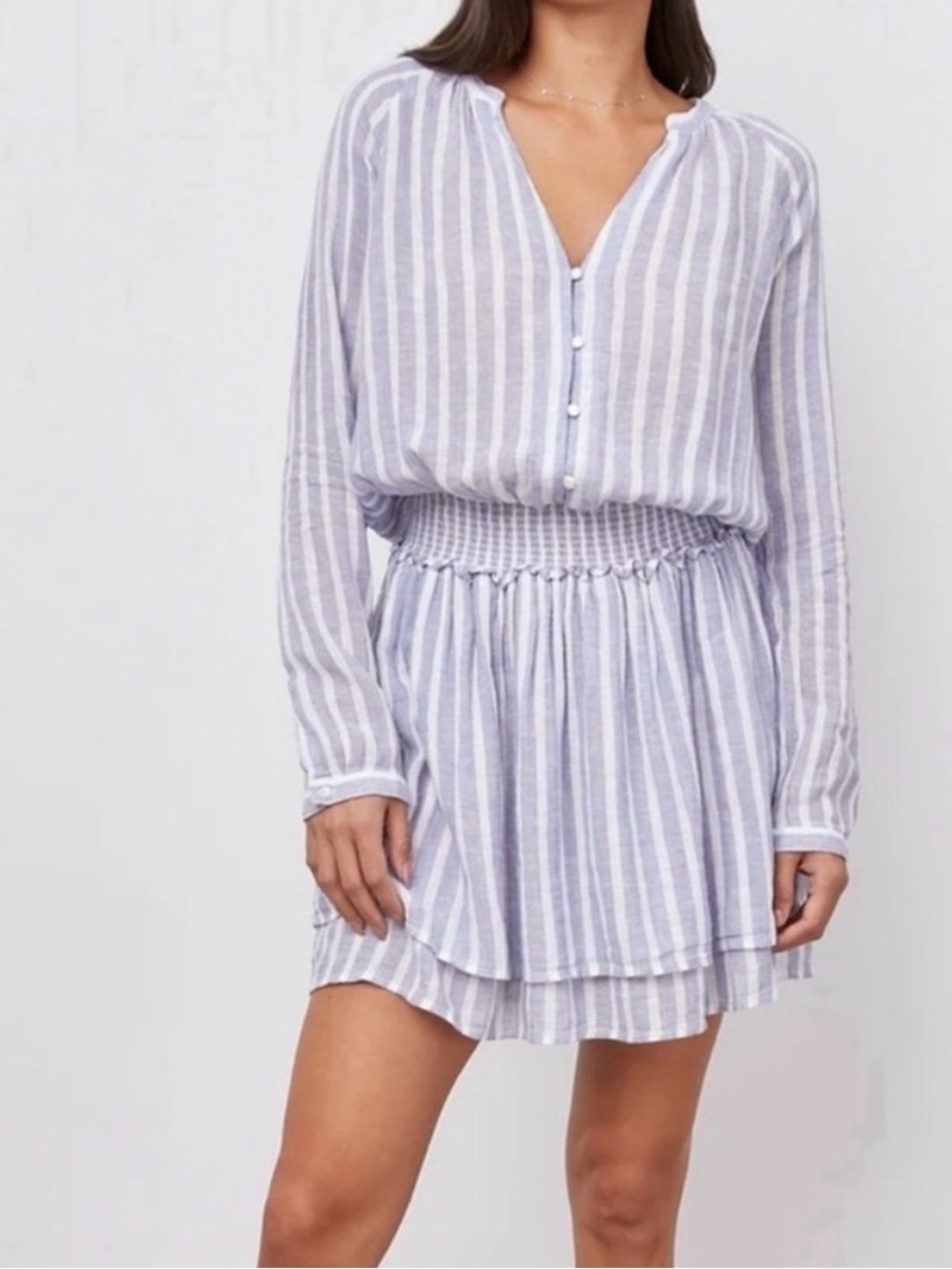 Rails Jasmine Dress - Blue and White Striped Long-Sleeve Smocked Mini